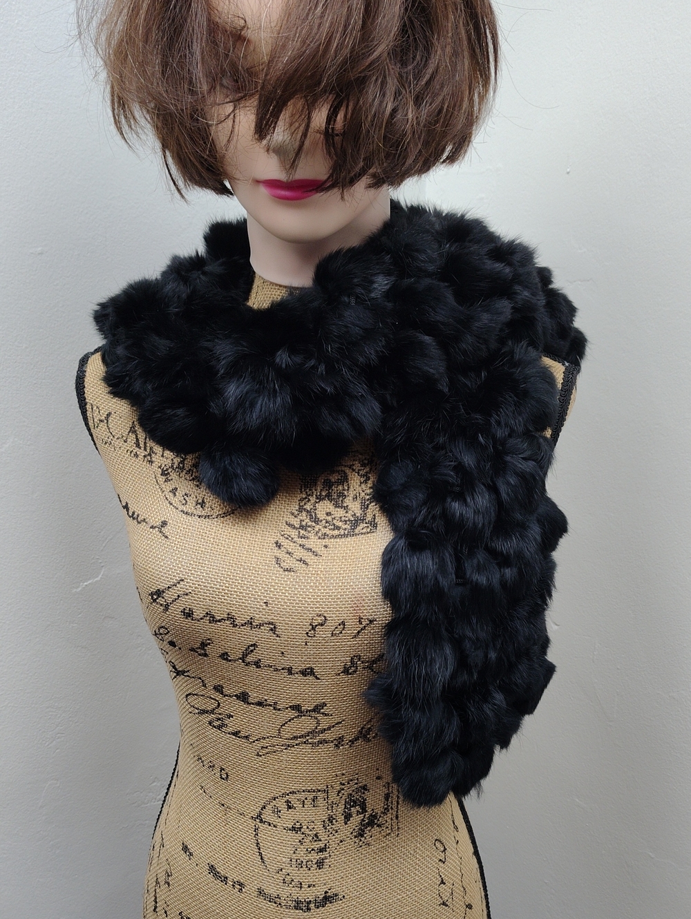 Black Rabbit Fur Scarf Wrap Women Accessories Winter Warm Fur Shawl Neck Warmer